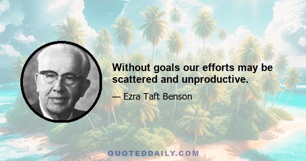 Without goals our efforts may be scattered and unproductive.