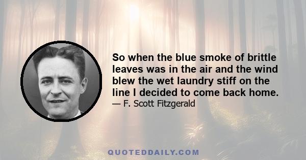 So when the blue smoke of brittle leaves was in the air and the wind blew the wet laundry stiff on the line I decided to come back home.