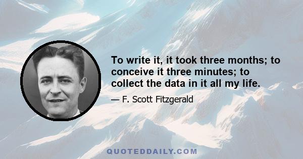 To write it, it took three months; to conceive it three minutes; to collect the data in it all my life.