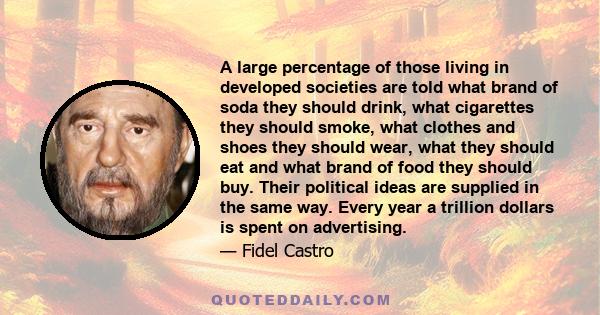 A large percentage of those living in developed societies are told what brand of soda they should drink, what cigarettes they should smoke, what clothes and shoes they should wear, what they should eat and what brand of 