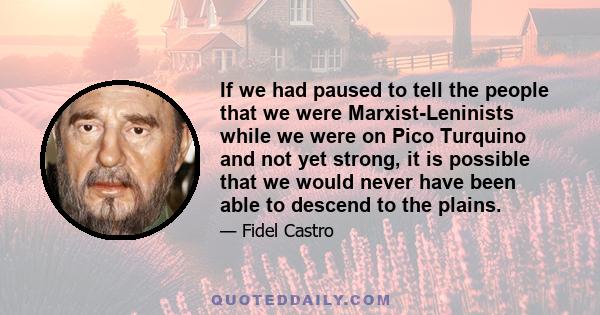 If we had paused to tell the people that we were Marxist-Leninists while we were on Pico Turquino and not yet strong, it is possible that we would never have been able to descend to the plains.