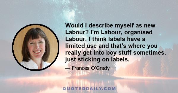 Would I describe myself as new Labour? I'm Labour, organised Labour. I think labels have a limited use and that's where you really get into boy stuff sometimes, just sticking on labels.