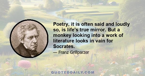 Poetry, it is often said and loudly so, is life's true mirror. But a monkey looking into a work of literature looks in vain for Socrates.