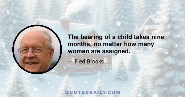 The bearing of a child takes nine months, no matter how many women are assigned.