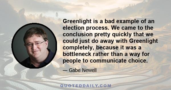 Greenlight is a bad example of an election process. We came to the conclusion pretty quickly that we could just do away with Greenlight completely, because it was a bottleneck rather than a way for people to communicate 