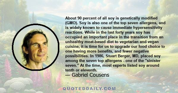 About 90 percent of all soy is genetically modified (GMO). Soy is also one of the top seven allergens, and is widely known to cause immediate hypersensitivity reactions. While in the last forty years soy has occupied an 