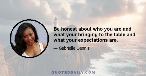 Be honest about who you are and what your bringing to the table and what your expectations are.