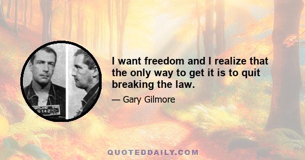 I want freedom and I realize that the only way to get it is to quit breaking the law.