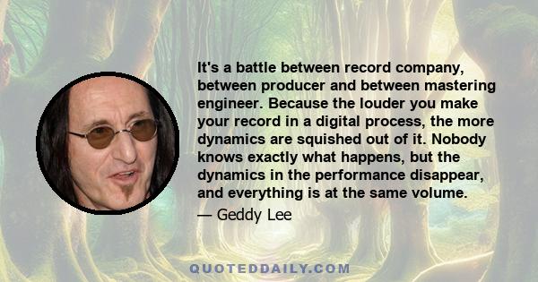 It's a battle between record company, between producer and between mastering engineer. Because the louder you make your record in a digital process, the more dynamics are squished out of it. Nobody knows exactly what