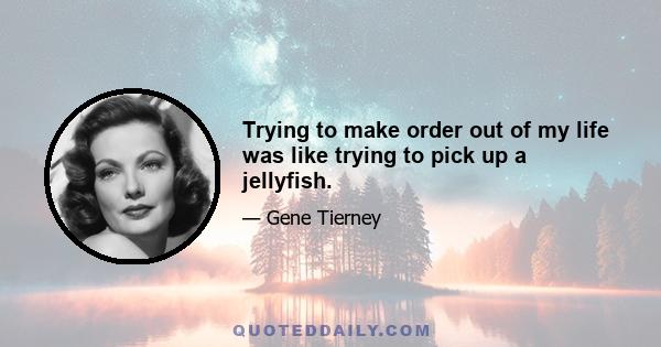 Trying to make order out of my life was like trying to pick up a jellyfish.