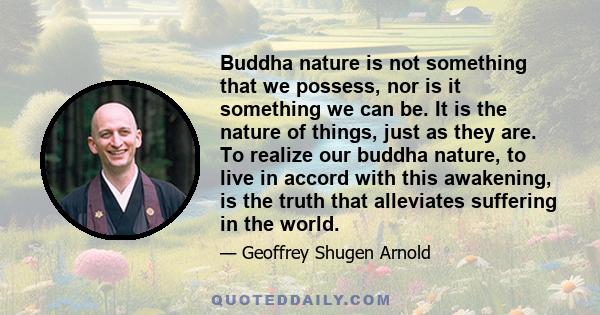 Buddha nature is not something that we possess, nor is it something we can be. It is the nature of things, just as they are. To realize our buddha nature, to live in accord with this awakening, is the truth that