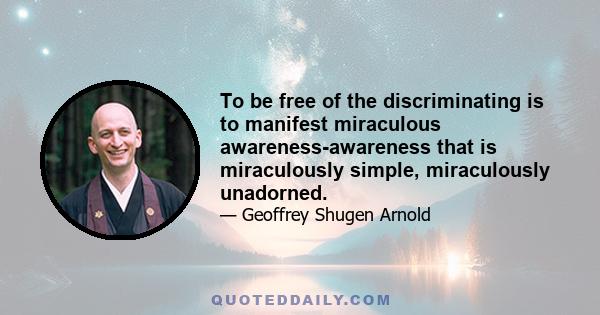 To be free of the discriminating is to manifest miraculous awareness-awareness that is miraculously simple, miraculously unadorned.