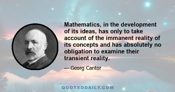 Mathematics, in the development of its ideas, has only to take account of the immanent reality of its concepts and has absolutely no obligation to examine their transient reality.