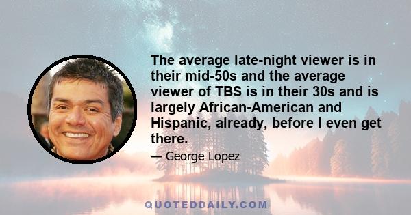 The average late-night viewer is in their mid-50s and the average viewer of TBS is in their 30s and is largely African-American and Hispanic, already, before I even get there.