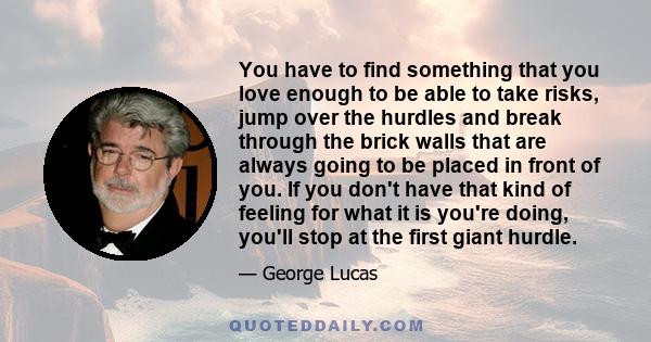 You have to find something that you love enough to be able to take risks, jump over the hurdles and break through the brick walls that are always going to be placed in front of you. If you don't have that kind of