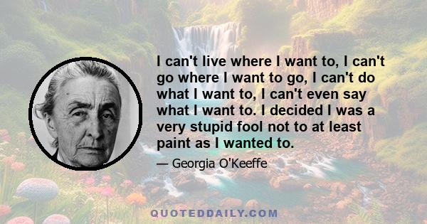 I can't live where I want to, I can't go where I want to go, I can't do what I want to, I can't even say what I want to. I decided I was a very stupid fool not to at least paint as I wanted to.