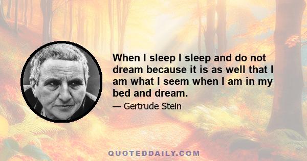 When I sleep I sleep and do not dream because it is as well that I am what I seem when I am in my bed and dream.