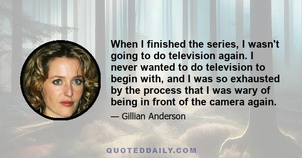 When I finished the series, I wasn't going to do television again. I never wanted to do television to begin with, and I was so exhausted by the process that I was wary of being in front of the camera again.