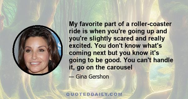 My favorite part of a roller-coaster ride is when you're going up and you're slightly scared and really excited. You don't know what's coming next but you know it's going to be good. You can't handle it, go on the