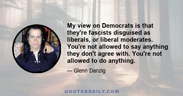 My view on Democrats is that they're fascists disguised as liberals, or liberal moderates. You're not allowed to say anything they don't agree with. You're not allowed to do anything.