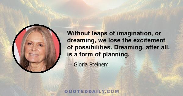Without leaps of imagination, or dreaming, we lose the excitement of possibilities. Dreaming, after all, is a form of planning.