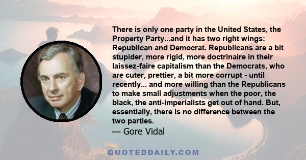 There is only one party in the United States, the Property Party...and it has two right wings: Republican and Democrat. Republicans are a bit stupider, more rigid, more doctrinaire in their laissez-faire capitalism than 