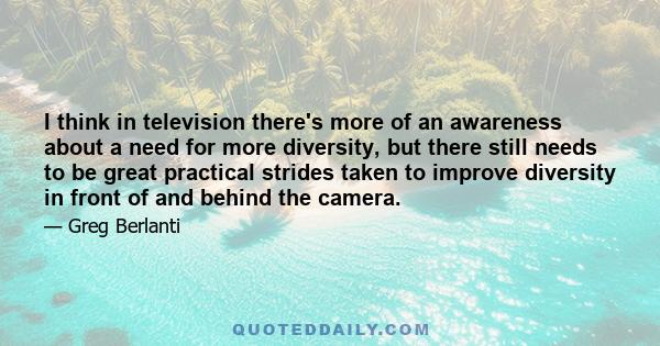 I think in television there's more of an awareness about a need for more diversity, but there still needs to be great practical strides taken to improve diversity in front of and behind the camera.