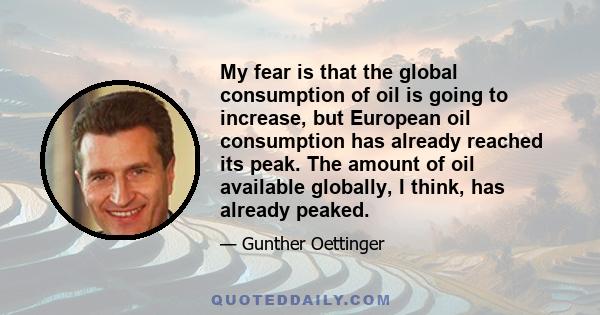 My fear is that the global consumption of oil is going to increase, but European oil consumption has already reached its peak. The amount of oil available globally, I think, has already peaked.