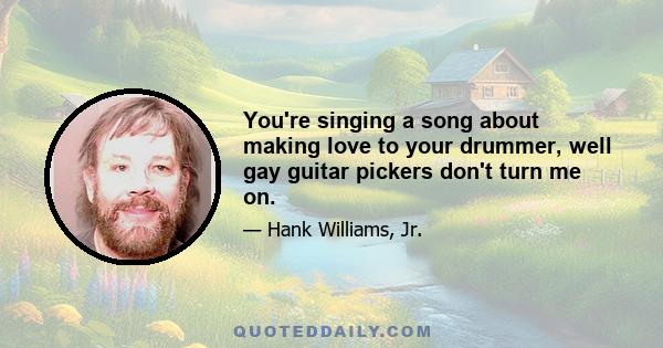 You're singing a song about making love to your drummer, well gay guitar pickers don't turn me on.