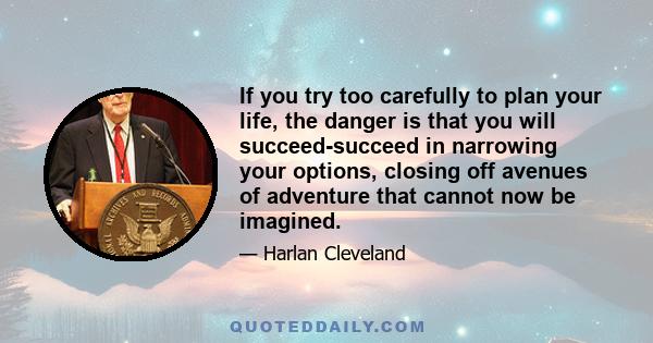 If you try too carefully to plan your life, the danger is that you will succeed-succeed in narrowing your options, closing off avenues of adventure that cannot now be imagined.