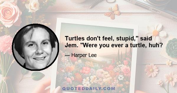 Turtles don't feel, stupid, said Jem. Were you ever a turtle, huh?