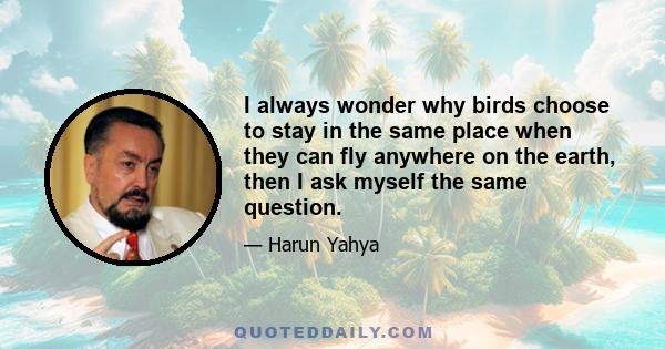 I always wonder why birds choose to stay in the same place when they can fly anywhere on the earth, then I ask myself the same question.