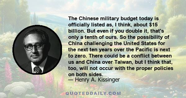 The Chinese military budget today is officially listed as, I think, about $15 billion. But even if you double it, that's only a tenth of ours. So the possibility of China challenging the United States for the next ten