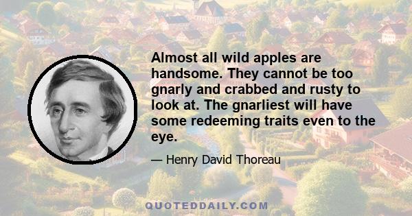 Almost all wild apples are handsome. They cannot be too gnarly and crabbed and rusty to look at. The gnarliest will have some redeeming traits even to the eye.