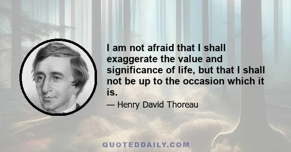 I am not afraid that I shall exaggerate the value and significance of life, but that I shall not be up to the occasion which it is.