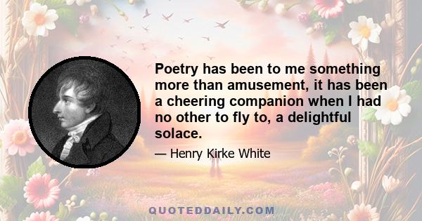 Poetry has been to me something more than amusement, it has been a cheering companion when I had no other to fly to, a delightful solace.