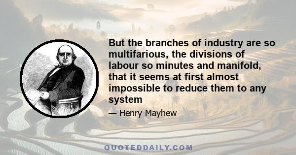 But the branches of industry are so multifarious, the divisions of labour so minutes and manifold, that it seems at first almost impossible to reduce them to any system