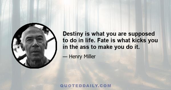 Destiny is what you are supposed to do in life. Fate is what kicks you in the ass to make you do it.