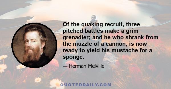 Of the quaking recruit, three pitched battles make a grim grenadier; and he who shrank from the muzzle of a cannon, is now ready to yield his mustache for a sponge.