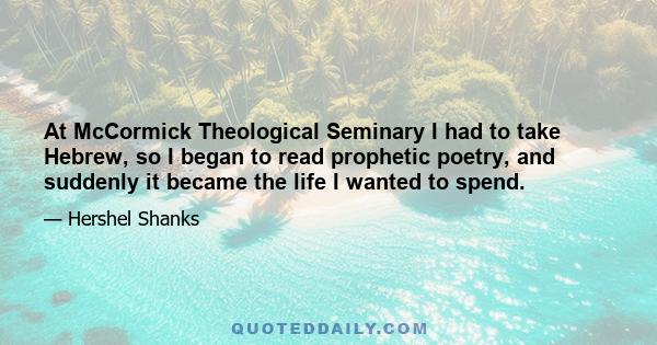 At McCormick Theological Seminary I had to take Hebrew, so I began to read prophetic poetry, and suddenly it became the life I wanted to spend.