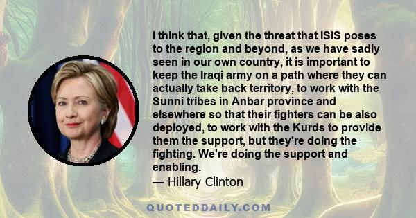 I think that, given the threat that ISIS poses to the region and beyond, as we have sadly seen in our own country, it is important to keep the Iraqi army on a path where they can actually take back territory, to work