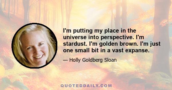 I'm putting my place in the universe into perspective. I'm stardust. I'm golden brown. I'm just one small bit in a vast expanse.