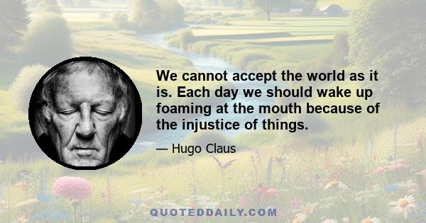 We cannot accept the world as it is. Each day we should wake up foaming at the mouth because of the injustice of things.