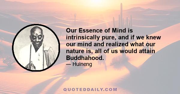 Our Essence of Mind is intrinsically pure, and if we knew our mind and realized what our nature is, all of us would attain Buddhahood.