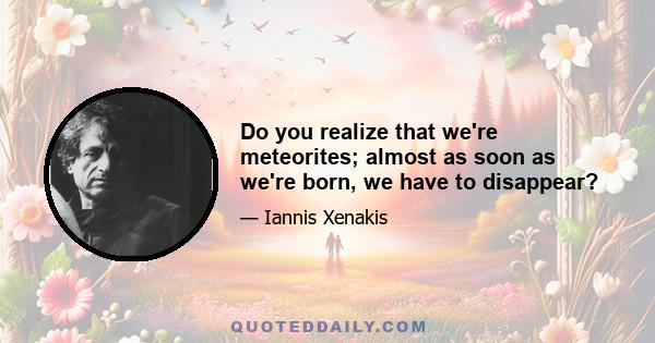 Do you realize that we're meteorites; almost as soon as we're born, we have to disappear?