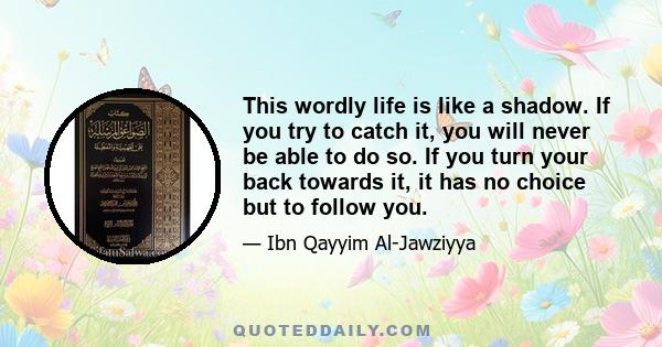 This wordly life is like a shadow. If you try to catch it, you will never be able to do so. If you turn your back towards it, it has no choice but to follow you.