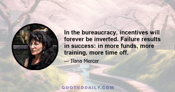 In the bureaucracy, incentives will forever be inverted. Failure results in success: in more funds, more training, more time off.