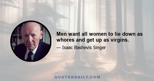 Men want all women to lie down as whores and get up as virgins.