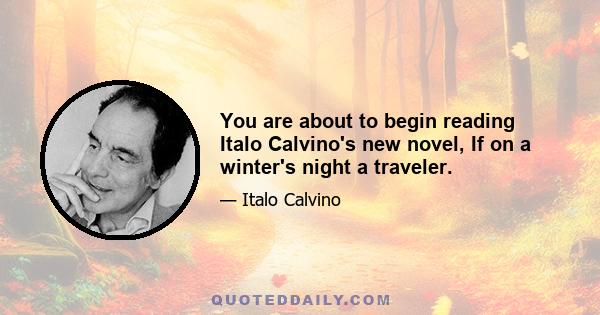 You are about to begin reading Italo Calvino's new novel, If on a winter's night a traveler.