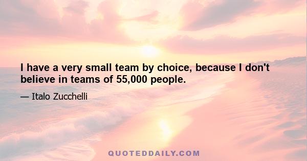 I have a very small team by choice, because I don't believe in teams of 55,000 people.